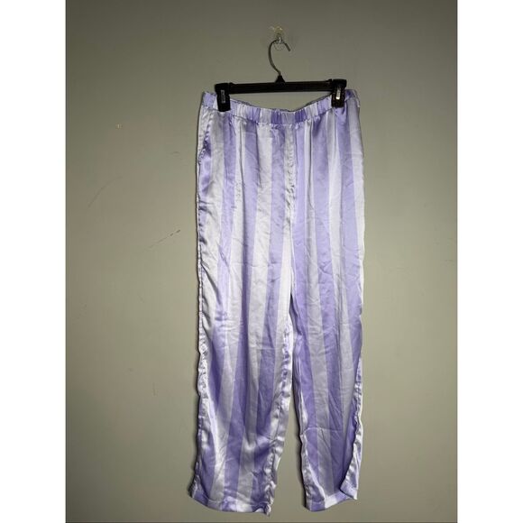 LOFT satin purple stripe notch collar pajama set medium - Picture 7 of 9